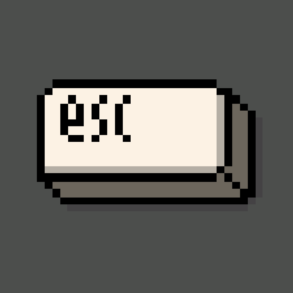 A pixel‑art rendering of a beige “esc” keyboard key sits against a dark background, its blocky form evoking retro computer hardware and the idea of a small, tangible exit point.